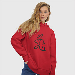 Толстовка оверсайз женская Кролик - Иероглиф, цвет: красный — фото 2