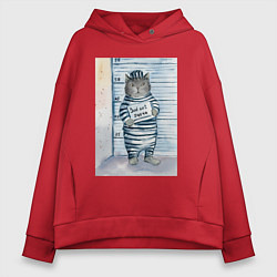 Женское худи оверсайз Акварельный рисунок плохой кот