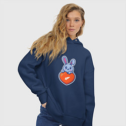 Толстовка оверсайз женская Кролик и сердечко, цвет: тёмно-синий — фото 2
