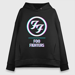 Толстовка оверсайз женская Foo Fighters glitch rock, цвет: черный
