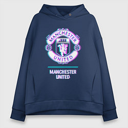 Толстовка оверсайз женская Manchester United FC в стиле glitch, цвет: тёмно-синий