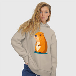Толстовка оверсайз женская Капибара - рисунок, цвет: миндальный — фото 2