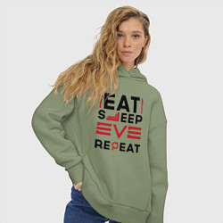 Толстовка оверсайз женская Надпись: eat sleep EVE repeat, цвет: авокадо — фото 2