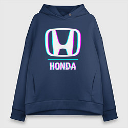Толстовка оверсайз женская Значок Honda в стиле glitch, цвет: тёмно-синий
