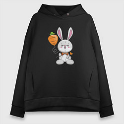 Толстовка оверсайз женская Кролик с воздушной морковкой, цвет: черный