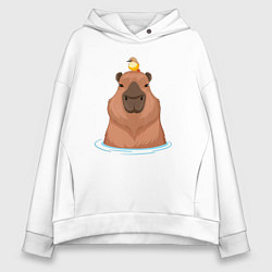 Женское худи оверсайз Капибара и птичка