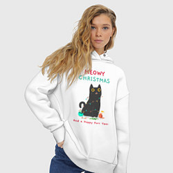Толстовка оверсайз женская Meowy Christmas and a happy purr year, цвет: белый — фото 2