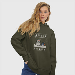 Толстовка оверсайз женская Новогодние тоторики - ugly sweater, цвет: хаки — фото 2