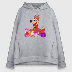 Женское худи оверсайз Собачка с подарками