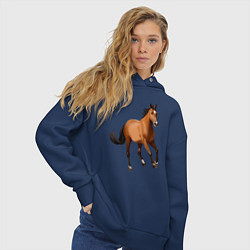 Толстовка оверсайз женская Мустанг лошадь, цвет: тёмно-синий — фото 2