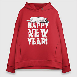 Толстовка оверсайз женская Happy new year - кошечка, цвет: красный