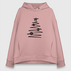 Толстовка оверсайз женская Новогодняя графичная ёлка, цвет: пыльно-розовый