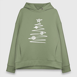 Женское худи оверсайз Графичная новогодняя белая ёлка