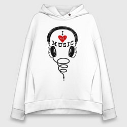 Женское худи оверсайз I love Music - headphones