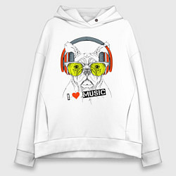 Женское худи оверсайз Бульдог в наушниках и очках