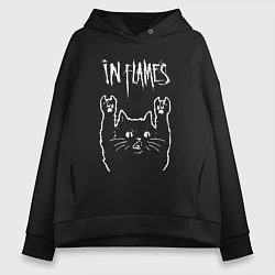 Толстовка оверсайз женская In Flames рок кот, цвет: черный