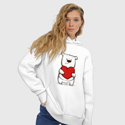 Толстовка оверсайз женская Милый мишка с сердцем, цвет: белый — фото 2