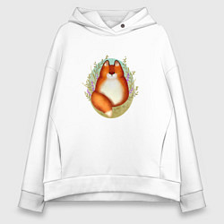 Толстовка оверсайз женская Весенняя лисичка и лаванда, цвет: белый