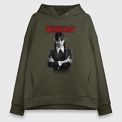 Женское худи оверсайз Уэнсдэй Аддамс черно-белый стиль