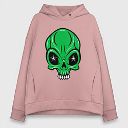 Толстовка оверсайз женская Череп зелёного мутанта, цвет: пыльно-розовый