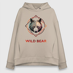 Толстовка оверсайз женская Медведь в рамке Wild Bear, цвет: миндальный