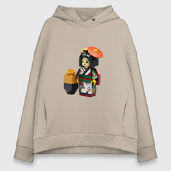 Толстовка оверсайз женская Гейша в пикселях, цвет: миндальный