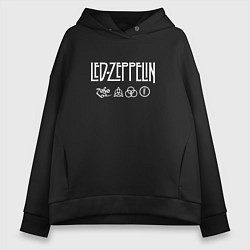 Толстовка оверсайз женская Led Zeppelin символы, цвет: черный