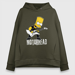 Толстовка оверсайз женская Motorhead Барт Симпсон рокер, цвет: хаки