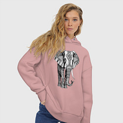 Толстовка оверсайз женская Нарисованный слон, цвет: пыльно-розовый — фото 2