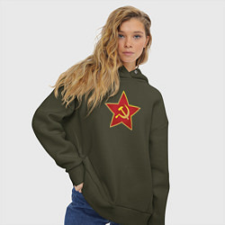 Толстовка оверсайз женская СССР звезда, цвет: хаки — фото 2