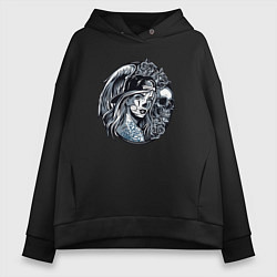Толстовка оверсайз женская Skull with a girl, цвет: черный