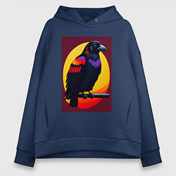 Толстовка оверсайз женская Ворон на ветке иллюстрация, цвет: тёмно-синий