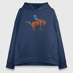 Толстовка оверсайз женская Наездник и конь вместе, цвет: тёмно-синий