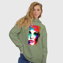 Толстовка оверсайз женская Angelina Jolie - watercolor - sketch, цвет: авокадо — фото 2