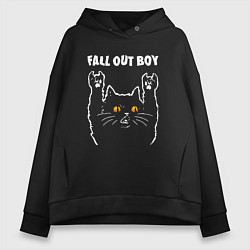 Толстовка оверсайз женская Fall Out Boy rock cat, цвет: черный