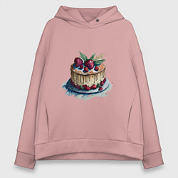 Толстовка оверсайз женская Акварельный торт, цвет: пыльно-розовый