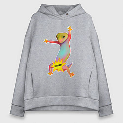 Толстовка оверсайз женская Веселая ящерица цензура, цвет: меланж