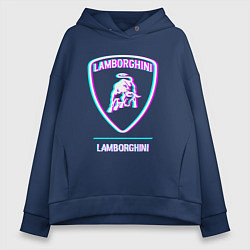 Толстовка оверсайз женская Значок Lamborghini в стиле glitch, цвет: тёмно-синий