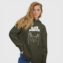 Толстовка оверсайз женская Black Sabbath rock cat, цвет: хаки — фото 2