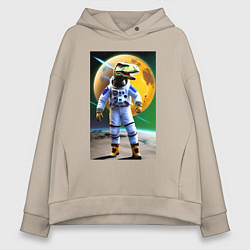 Толстовка оверсайз женская Динозавр-космонавт - нейросеть, цвет: миндальный