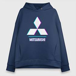Толстовка оверсайз женская Значок Mitsubishi в стиле glitch, цвет: тёмно-синий