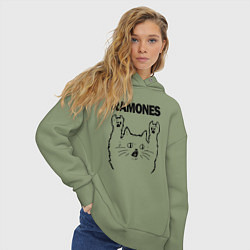 Толстовка оверсайз женская Ramones - rock cat, цвет: авокадо — фото 2