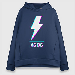 Толстовка оверсайз женская AC DC glitch rock, цвет: тёмно-синий