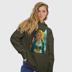 Толстовка оверсайз женская The legend of Zelda - ahegao art, цвет: хаки — фото 2