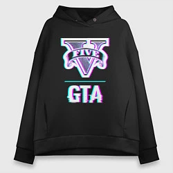 Толстовка оверсайз женская GTA в стиле glitch и баги графики, цвет: черный
