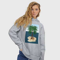 Толстовка оверсайз женская Кот под пальмой на острове, цвет: меланж — фото 2