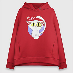 Женское худи оверсайз Судзумэ закрывающая двери: Котик белый