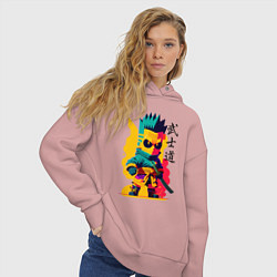 Толстовка оверсайз женская Bart Simpson - samurai - bushido, цвет: пыльно-розовый — фото 2