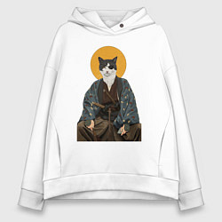 Толстовка оверсайз женская Samurai one - eyed cat, цвет: белый