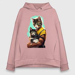 Женское худи оверсайз Кот с котёнком - нейросеть